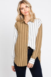 Olive Colorblock Striped Button Up Top