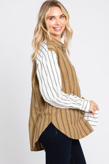 Olive Colorblock Striped Button Up Top