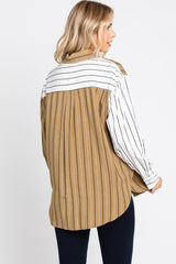 Olive Colorblock Striped Button Up Top