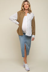 Olive Colorblock Striped Maternity Button Up Top