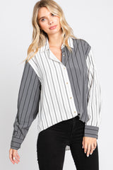 Charcoal Colorblock Striped Maternity Button Up Top