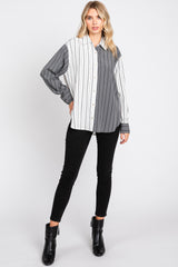 Charcoal Colorblock Striped Button Up Top