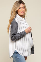 Charcoal Colorblock Striped Maternity Button Up Top