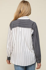 Charcoal Colorblock Striped Maternity Button Up Top