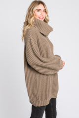 Mocha Turtleneck Puff Sleeve Sweater Dress