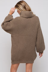 Mocha Turtleneck Puff Sleeve Maternity Sweater Dress