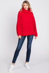 Red Turtleneck Puff Sleeve Maternity Sweater Dress