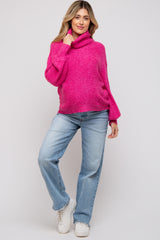 Magenta Knit Turtle Neck Maternity Sweater