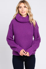 Purple Chunky Knit Turtle Neck Sweater