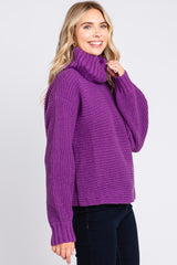 Purple Chunky Knit Turtle Neck Sweater