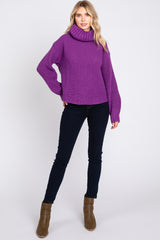 Purple Chunky Knit Turtle Neck Sweater