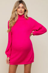 Fuchsia Turtleneck Maternity Sweater Mini Dress