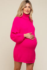 Fuchsia Turtleneck Maternity Sweater Mini Dress