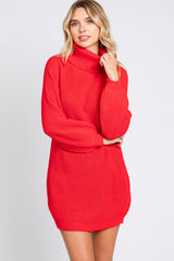 Red Turtleneck Sweater Mini Dress