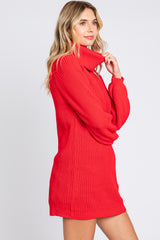 Red Turtleneck Sweater Mini Dress