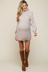 Heather Grey Turtleneck Maternity Sweater Mini Dress