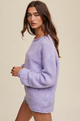 Lavender Soft Knit Rolled Hem Sweater