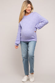 Lavender Soft Knit Rolled Hem Maternity Sweater