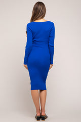 Royal Ribbed Knit Fitted Long Sleeve Maternity Dress