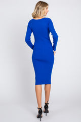 Royal Ribbed Knit Fitted Long Sleeve Dress