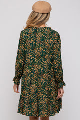 Forest Green Leaf Print Long Sleeve Maternity Dress