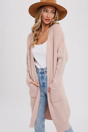 Light Pink Chunky Knit Long Sweater Cardigan