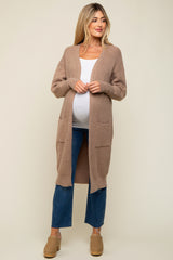 Taupe Chunky Knit Long Sweater Maternity Cardigan