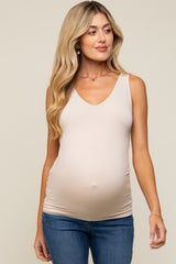 Beige Basic V-Neck Seamless Maternity Tank