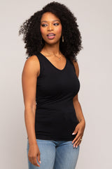 Black Basic V-Neck Seamless Maternity Tank