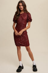 Burgundy Sequin Fitted Maternity Mini Dress