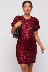 Burgundy Sequin Fitted Maternity Mini Dress