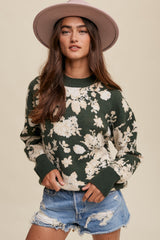 Forest Green Floral Maternity Sweater