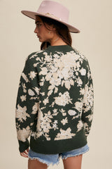 Forest Green Floral Sweater