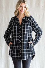 Black Plaid Button Down Long Sleeve Maternity Top