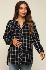 Black Plaid Button Down Long Sleeve Maternity Top