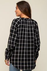 Black Plaid Button Down Long Sleeve Maternity Top