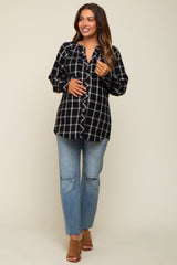 Black Plaid Button Down Long Sleeve Maternity Top