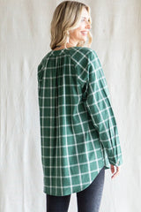 Green Plaid Button Down Long Sleeve Top