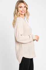 Beige Waffle Knit Round Hem Sweater