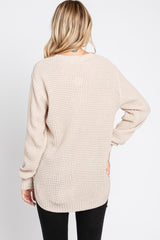 Beige Waffle Knit Round Hem Sweater