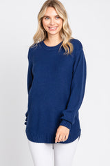 Navy Blue Waffle Knit Round Hem Maternity Sweater