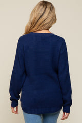 Navy Blue Waffle Knit Round Hem Maternity Sweater