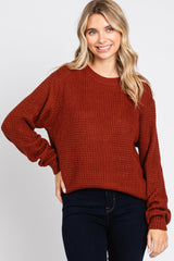 Rust Waffle Knit Round Hem Maternity Sweater