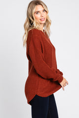 Rust Waffle Knit Round Hem Sweater