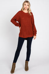 Rust Waffle Knit Round Hem Sweater