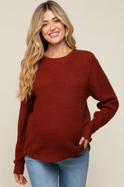 Rust Waffle Knit Round Hem Maternity Sweater