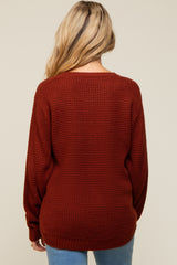 Rust Waffle Knit Round Hem Maternity Sweater