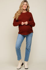 Rust Waffle Knit Round Hem Maternity Sweater