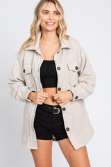 Beige Fleece Double Front Pocket Jacket