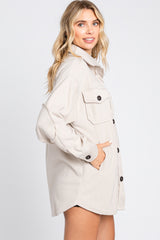 Beige Fleece Double Front Pocket Jacket